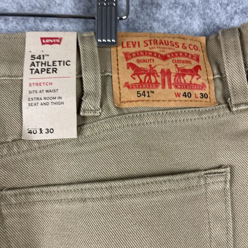 Levis 541 Athletic Taper Jeans Mens 40x30 Beige Stretch White‎ Tab 5 Pocket NEW